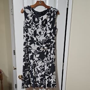 Lauren Ralph Lauren Black and White Floral Midi Dress